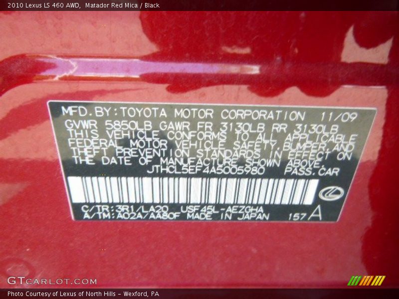 Matador Red Mica / Black 2010 Lexus LS 460 AWD