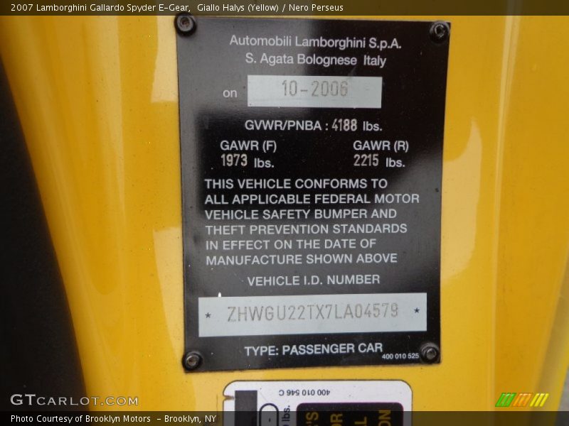 Giallo Halys (Yellow) / Nero Perseus 2007 Lamborghini Gallardo Spyder E-Gear