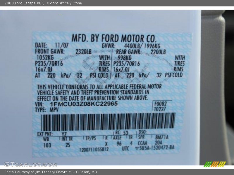 Oxford White / Stone 2008 Ford Escape XLT