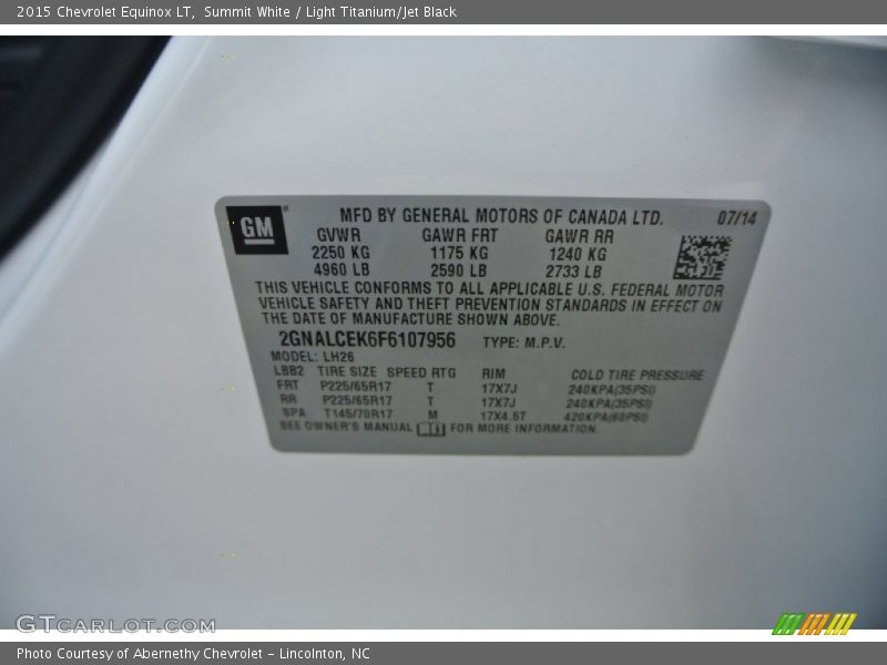 Summit White / Light Titanium/Jet Black 2015 Chevrolet Equinox LT