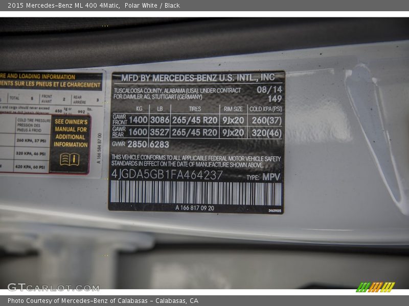 Polar White / Black 2015 Mercedes-Benz ML 400 4Matic