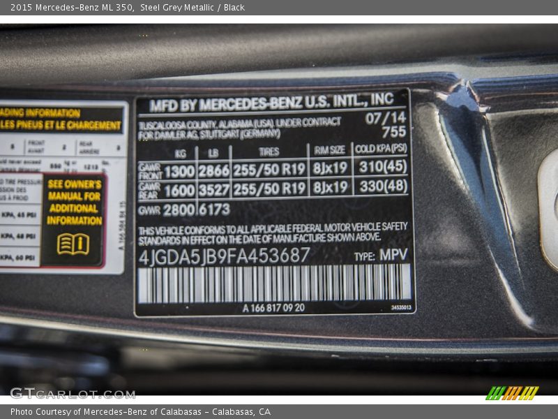 Steel Grey Metallic / Black 2015 Mercedes-Benz ML 350