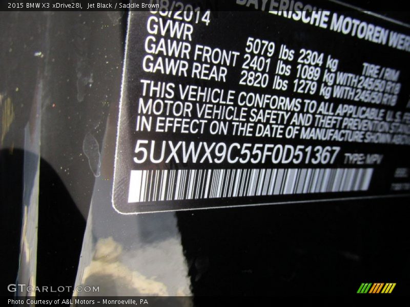 Jet Black / Saddle Brown 2015 BMW X3 xDrive28i