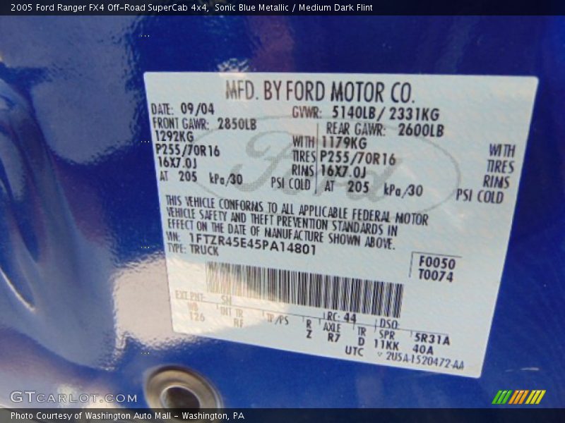 Sonic Blue Metallic / Medium Dark Flint 2005 Ford Ranger FX4 Off-Road SuperCab 4x4