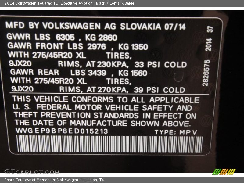 Black / Cornsilk Beige 2014 Volkswagen Touareg TDI Executive 4Motion