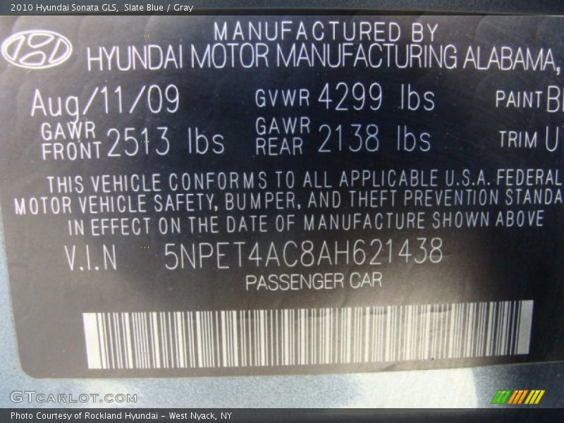 Slate Blue / Gray 2010 Hyundai Sonata GLS