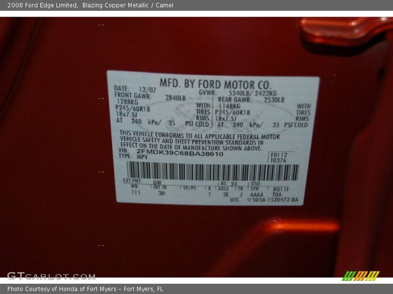 Blazing Copper Metallic / Camel 2008 Ford Edge Limited