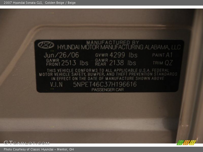 Golden Beige / Beige 2007 Hyundai Sonata GLS