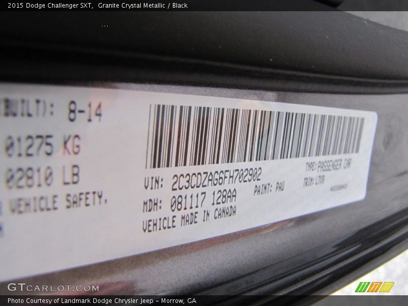 2015 Challenger SXT Granite Crystal Metallic Color Code PAU