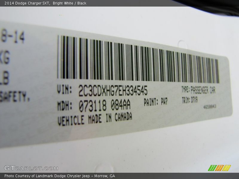Bright White / Black 2014 Dodge Charger SXT