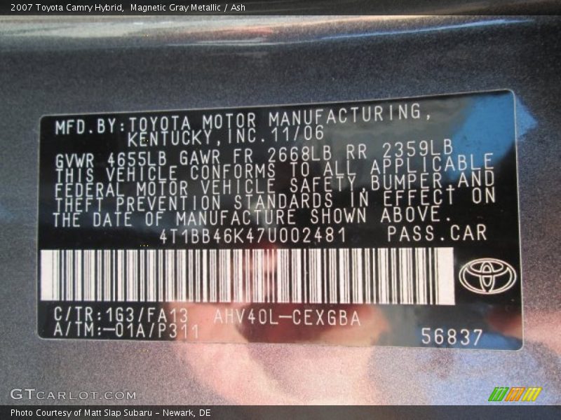 Magnetic Gray Metallic / Ash 2007 Toyota Camry Hybrid