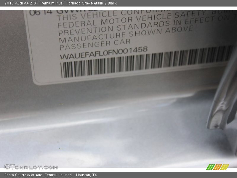 Tornado Gray Metallic / Black 2015 Audi A4 2.0T Premium Plus