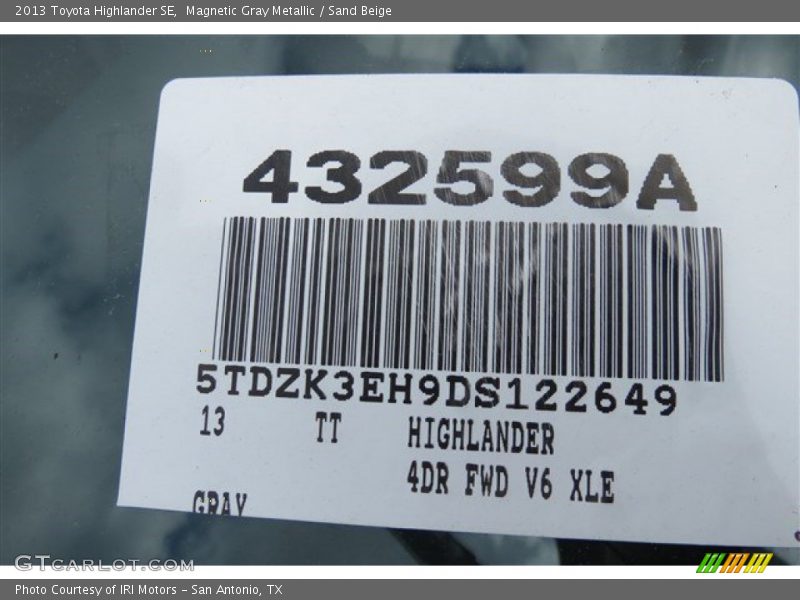 Magnetic Gray Metallic / Sand Beige 2013 Toyota Highlander SE