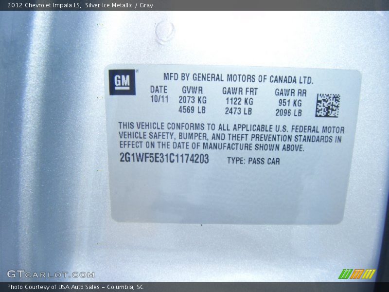 Silver Ice Metallic / Gray 2012 Chevrolet Impala LS
