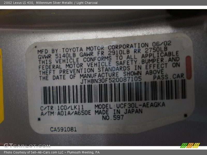Millennium Silver Metallic / Light Charcoal 2002 Lexus LS 430
