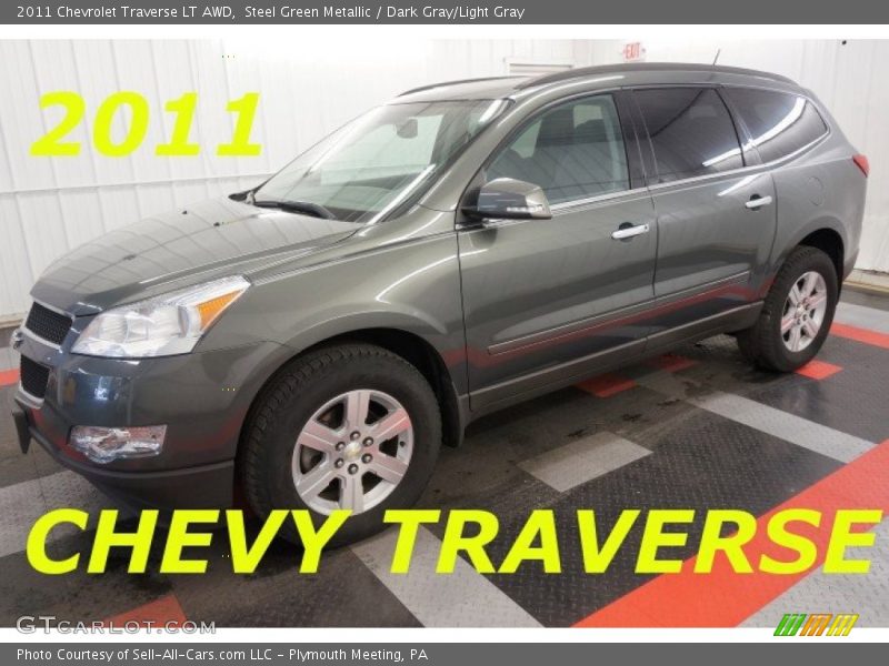 Steel Green Metallic / Dark Gray/Light Gray 2011 Chevrolet Traverse LT AWD