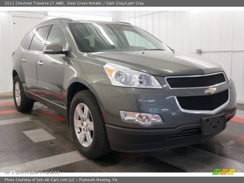 Steel Green Metallic / Dark Gray/Light Gray 2011 Chevrolet Traverse LT AWD