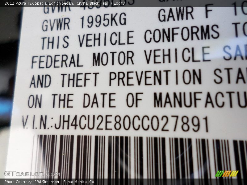 Crystal Black Pearl / Ebony 2012 Acura TSX Special Edition Sedan