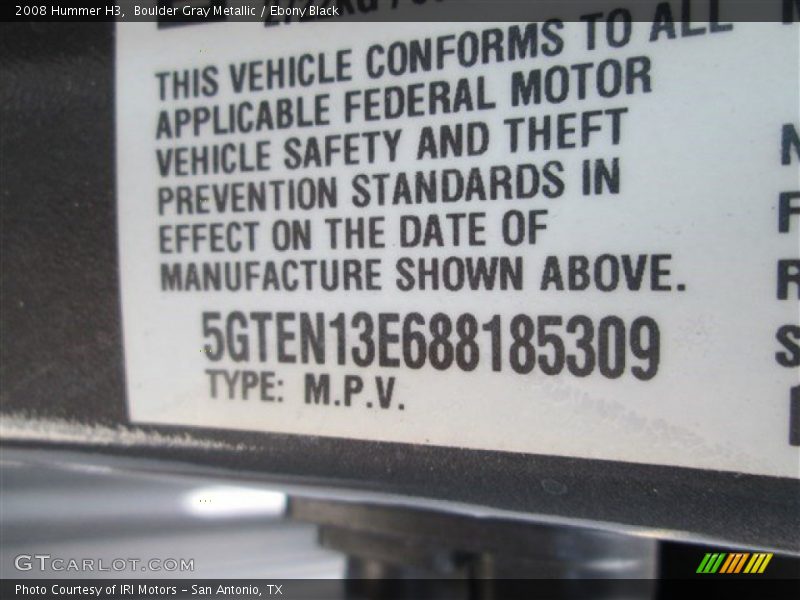 Boulder Gray Metallic / Ebony Black 2008 Hummer H3