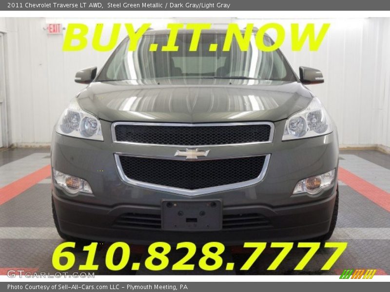 Steel Green Metallic / Dark Gray/Light Gray 2011 Chevrolet Traverse LT AWD