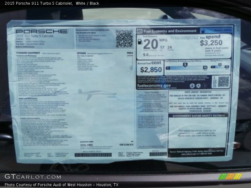  2015 911 Turbo S Cabriolet Window Sticker