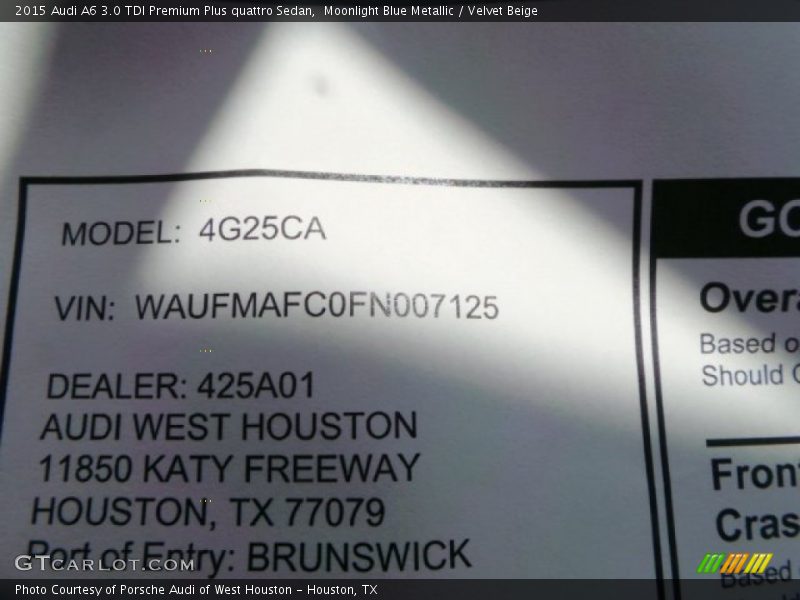 Moonlight Blue Metallic / Velvet Beige 2015 Audi A6 3.0 TDI Premium Plus quattro Sedan