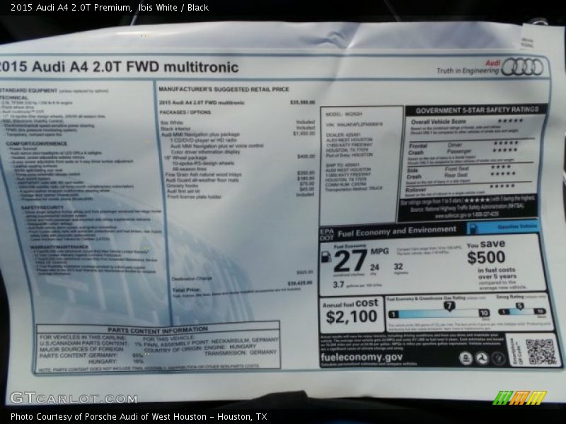 Ibis White / Black 2015 Audi A4 2.0T Premium