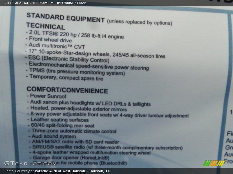 Ibis White / Black 2015 Audi A4 2.0T Premium