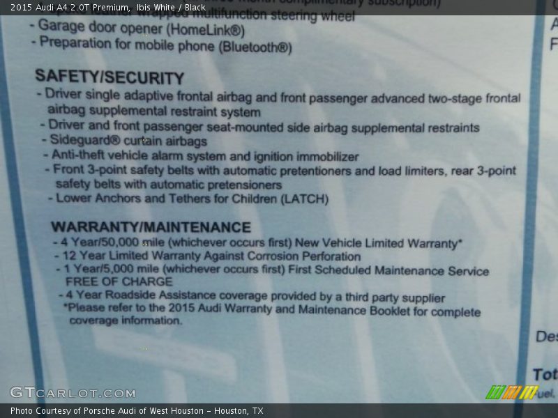 Ibis White / Black 2015 Audi A4 2.0T Premium