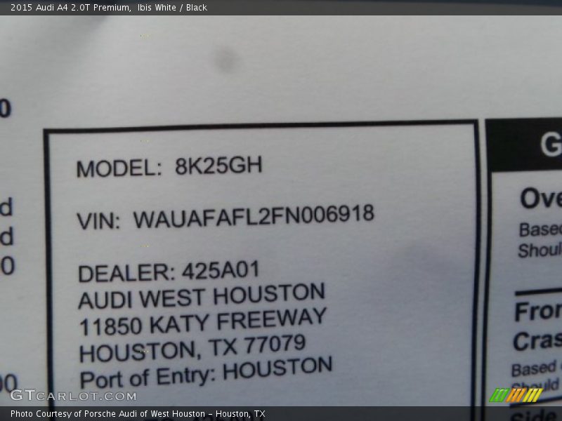 Ibis White / Black 2015 Audi A4 2.0T Premium