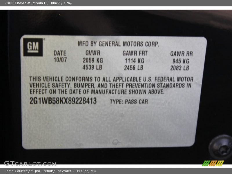 Black / Gray 2008 Chevrolet Impala LS