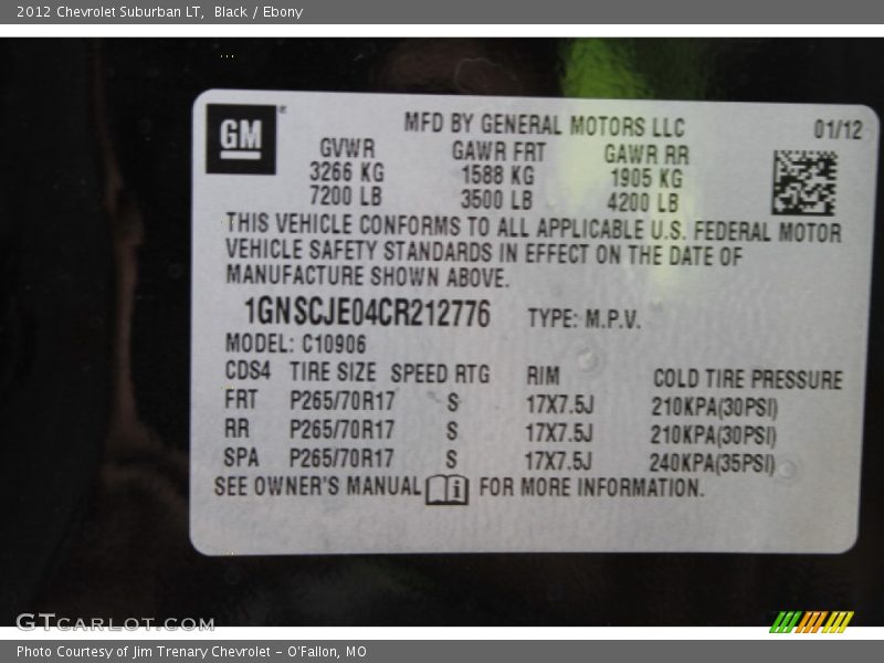 Black / Ebony 2012 Chevrolet Suburban LT