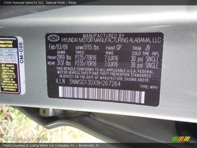 Natural Khaki / Beige 2009 Hyundai Santa Fe GLS