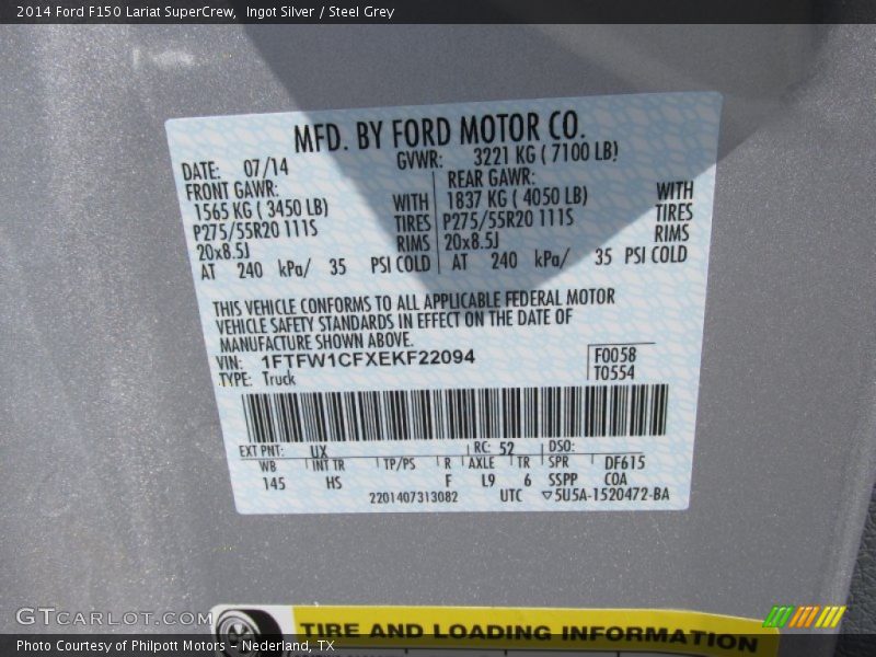 Ingot Silver / Steel Grey 2014 Ford F150 Lariat SuperCrew