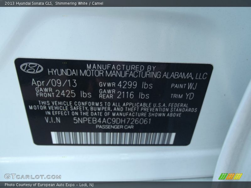 Shimmering White / Camel 2013 Hyundai Sonata GLS