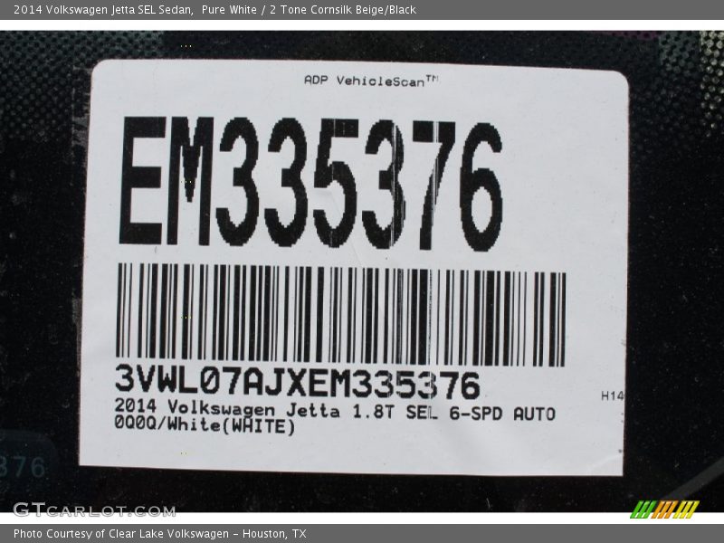 Pure White / 2 Tone Cornsilk Beige/Black 2014 Volkswagen Jetta SEL Sedan