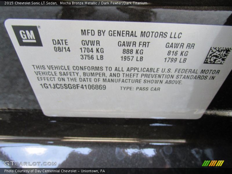 Mocha Bronze Metallic / Dark Pewter/Dark Titanium 2015 Chevrolet Sonic LT Sedan