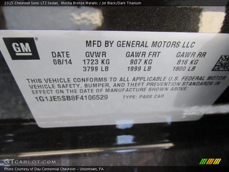 Mocha Bronze Metallic / Jet Black/Dark Titanium 2015 Chevrolet Sonic LTZ Sedan