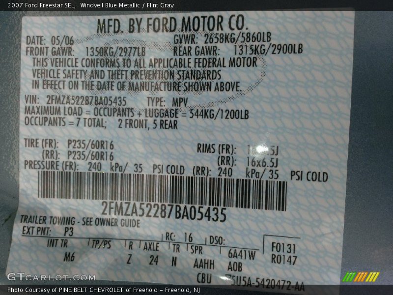 Windveil Blue Metallic / Flint Gray 2007 Ford Freestar SEL