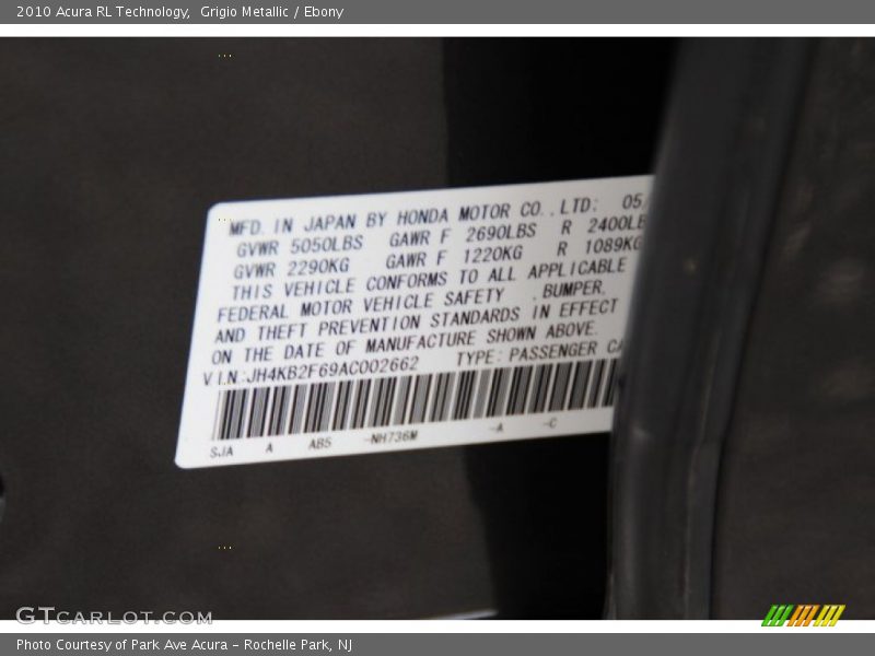 Grigio Metallic / Ebony 2010 Acura RL Technology