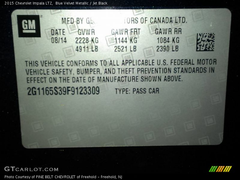 Blue Velvet Metallic / Jet Black 2015 Chevrolet Impala LTZ