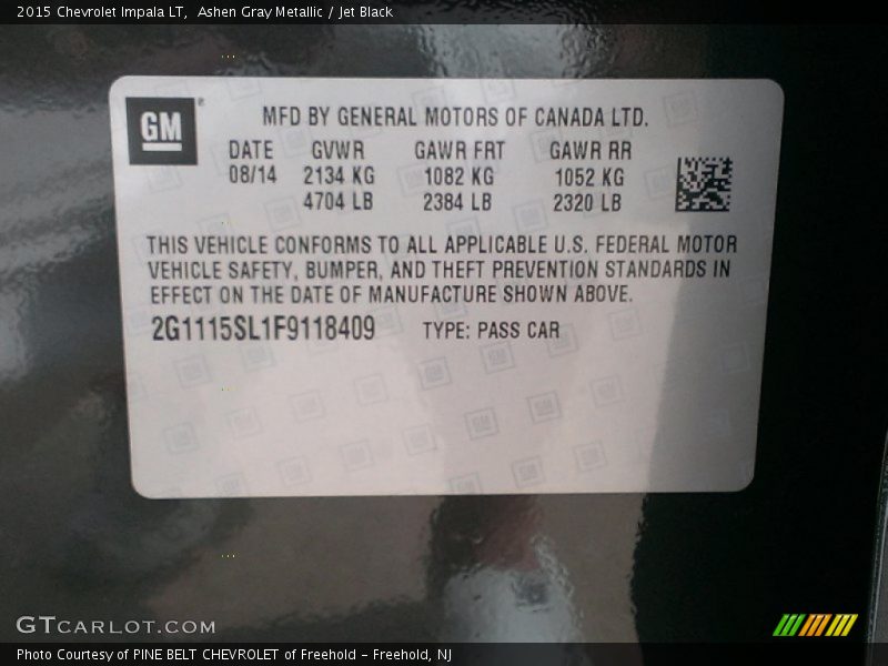 Ashen Gray Metallic / Jet Black 2015 Chevrolet Impala LT