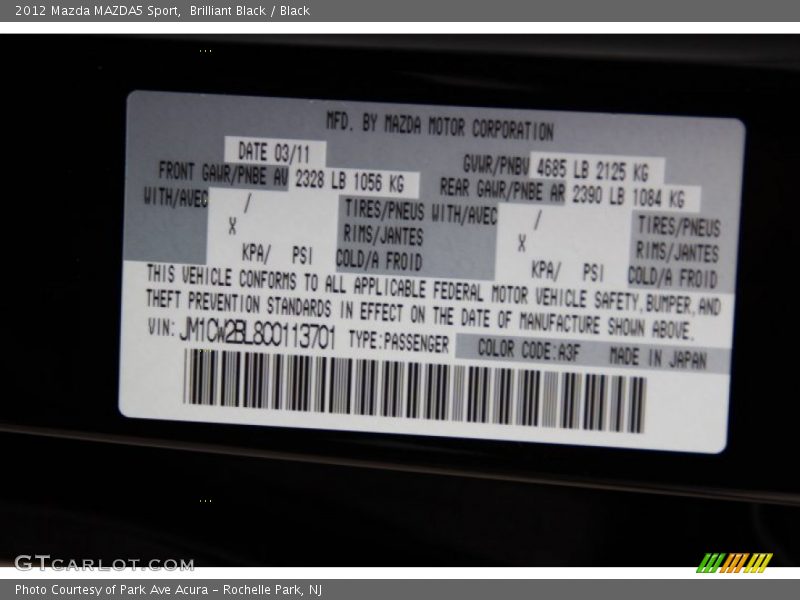 Brilliant Black / Black 2012 Mazda MAZDA5 Sport