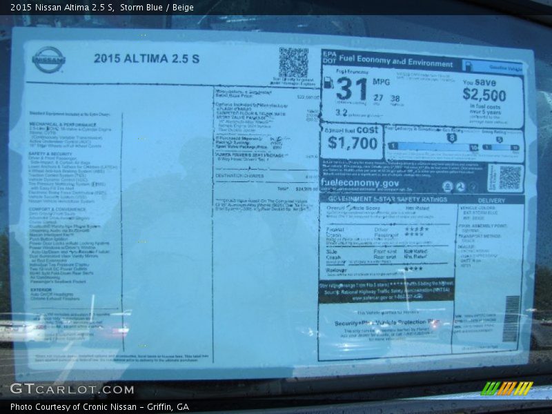 Storm Blue / Beige 2015 Nissan Altima 2.5 S