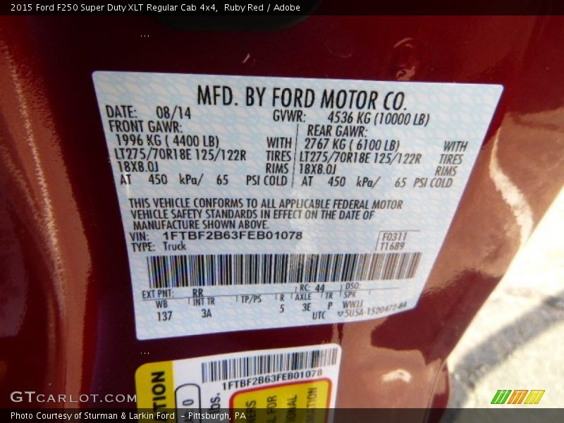 Ruby Red / Adobe 2015 Ford F250 Super Duty XLT Regular Cab 4x4