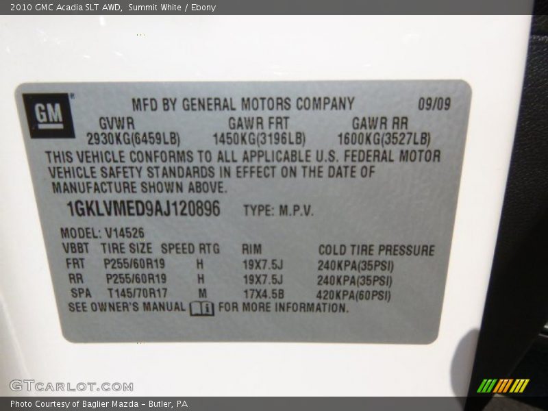 Summit White / Ebony 2010 GMC Acadia SLT AWD