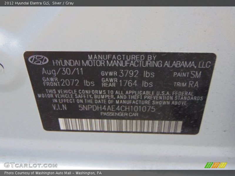 Silver / Gray 2012 Hyundai Elantra GLS