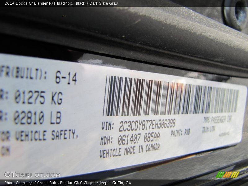 Black / Dark Slate Gray 2014 Dodge Challenger R/T Blacktop