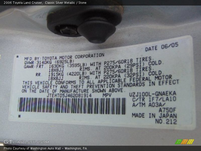 Classic Silver Metallic / Stone 2006 Toyota Land Cruiser