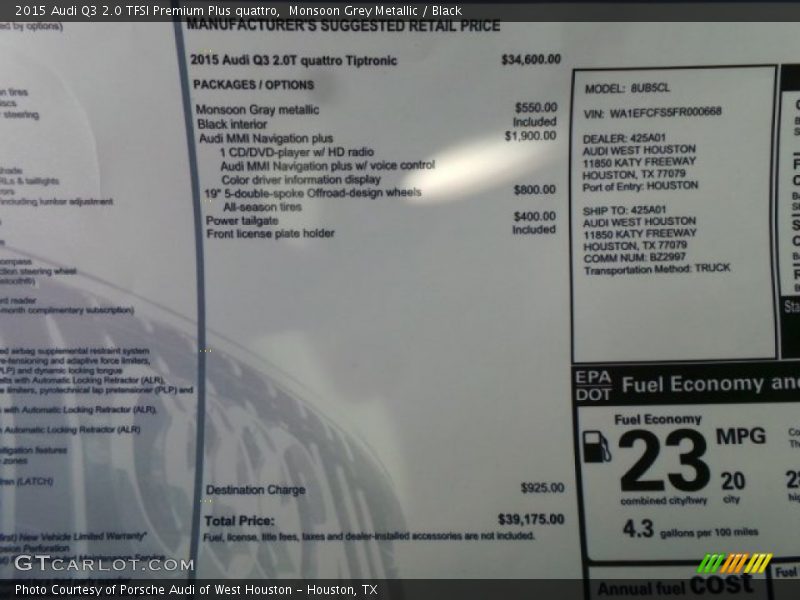  2015 Q3 2.0 TFSI Premium Plus quattro Window Sticker